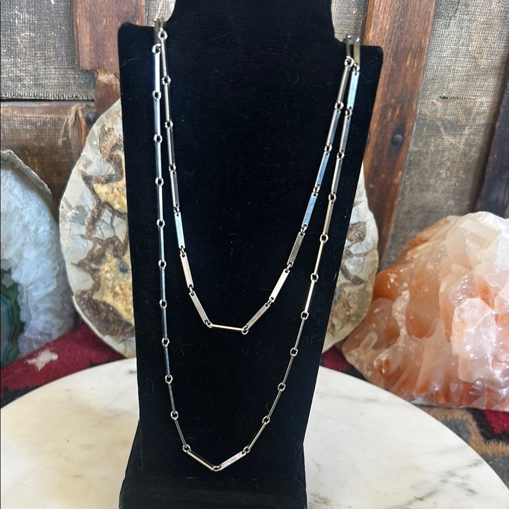 Silver bar link 2 strand vintage Necklace